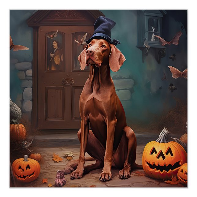 Pôster Abóboras Vizsla de Halloween Assustadoras (Frente)