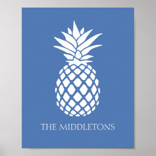 Poster Abonecado abacaxi branco em azul