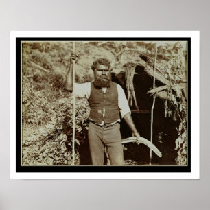Pôster Aborígene com um Bumerangue, c.1860s (foto do