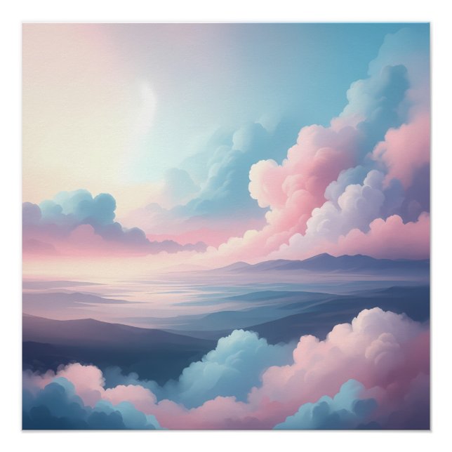 Pôster Above the Clouds | Dreamy Pastel Sky and Mountains (Frente)