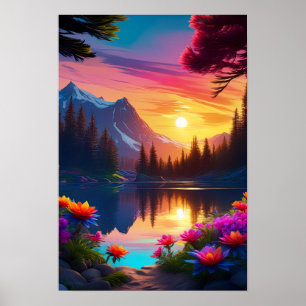 Poster Abraçando Sunset e Beleza do Lago