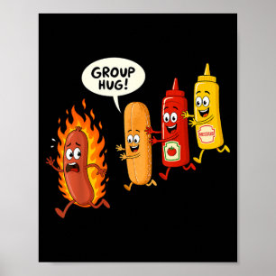 Poster Abrace de Grupo Cachorro-Quente Engraçado Pão de C