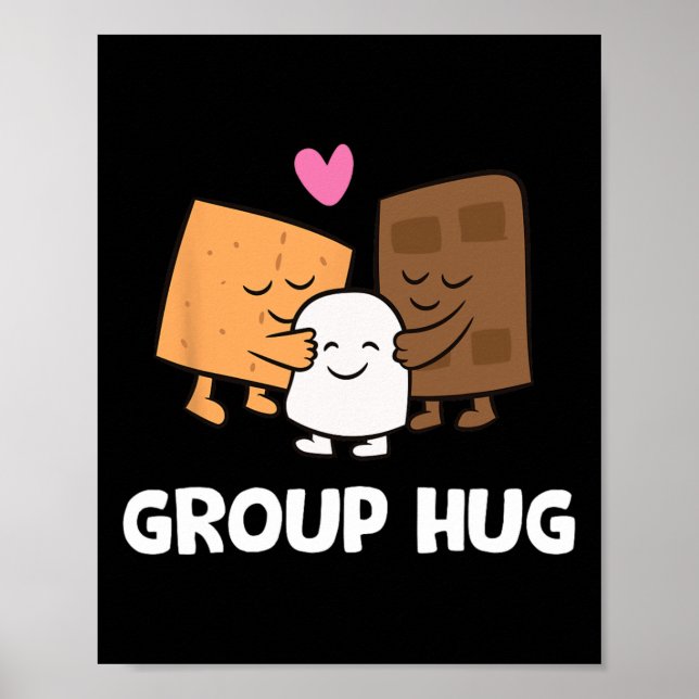 Poster Abrace de grupo engraçado de Smores de acampamento (Frente)