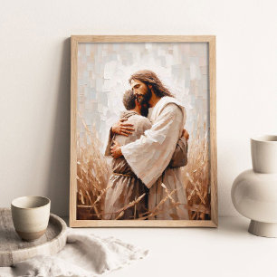 Poster Abraçe-O, Arte Cristã, Jesus Abraçando Homem, Jes