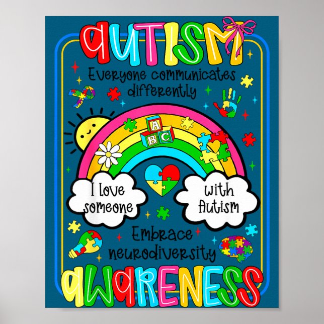 Poster Abraço arco-íris de conscientização sobre autismo  (Frente)