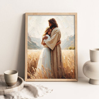 Poster Abraço Curativo, Jesus Abraçando Menina, Jesus e M