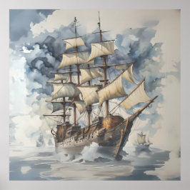 Poster Abraço do Dreadnought Navio de Batalha Marrom Azul