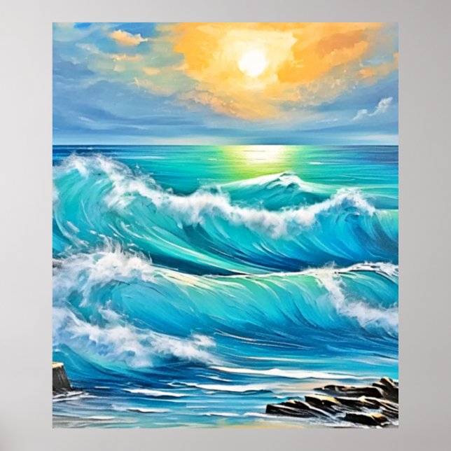 Poster Abraço do Oceano: Arte de Onda (Frente)