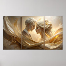 Abraço Dourado: Retrato Etéreo de Casal em Seda a