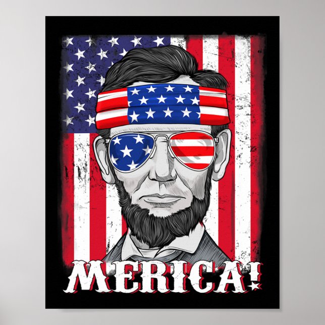 Poster Abraham Lincoln 4 De Julho Merica American Flag B (Frente)