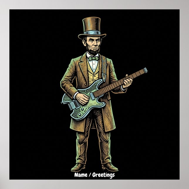 Poster Abraham Lincoln Cabeça de Guitarra Sem Cabeça em X (Frente)