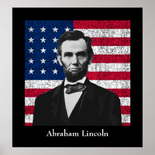 Pôster Abraham Lincoln e a bandeira americana