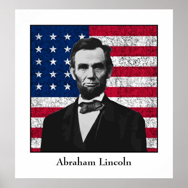 Poster Abraham Lincoln e a bandeira americana (Frente)