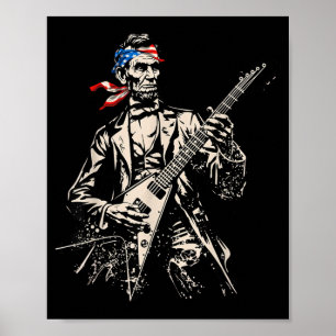 Poster Abraham Lincoln retrô tocando guitarra Rock Roll