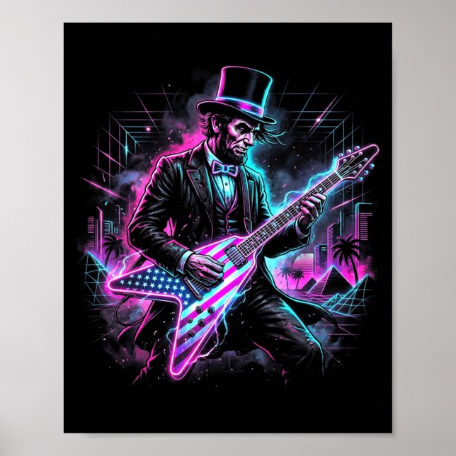 Poster Abraham Lincoln Tocando Guitarra Elétrica Abe Engr (Frente)