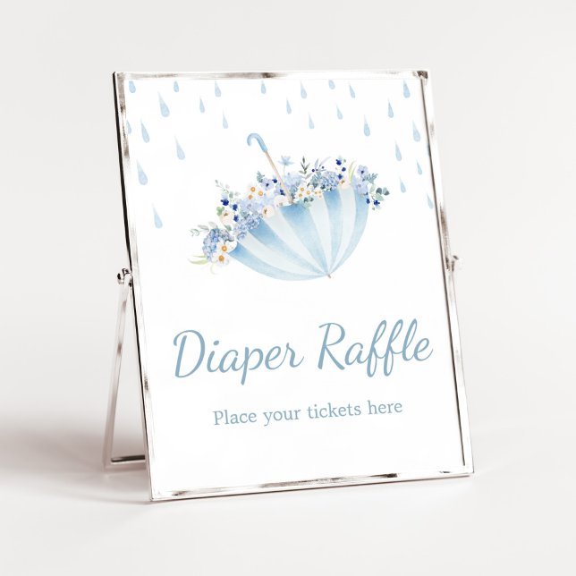 Poster Abril Chá Traga Flores Fralda Raffle (Boy April Shower Bring May Flowers Baby Shower Diaper Raffle Sign)