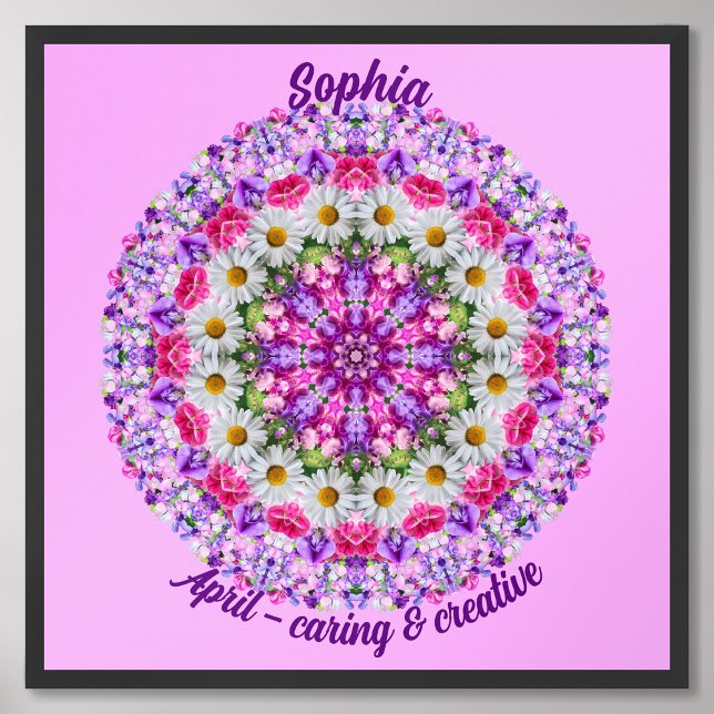 Poster Abril Nascimento Flor Personalizado Quote Crianças (Framed April Birth Month Flower Nursery Kids Poster)