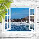 Poster Abrir a janela de escape lateral<br><div class="desc">Lindo pincel de aquarela... uma incrível vista à beira-mar... pela janela aberta em sua fuga oceânica.</div>