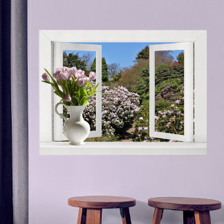 Poster Abrir janela no Jardim com Tulipas Rosa