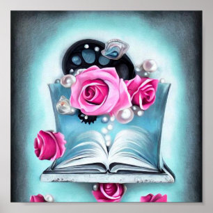 Poster Abrir Pérolas de Livros & Rosas