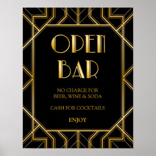 Pôster Abrir Sinal de Casamento de Bar   Gatsby Art Deco
