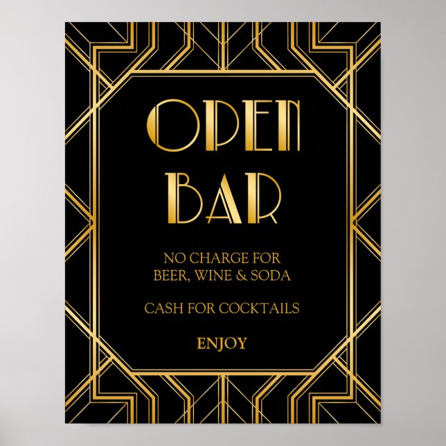 Pôster Abrir Sinal de Casamento de Bar | Gatsby Art Deco (Frente)
