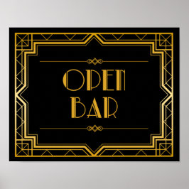 Pôster Abrir Sinal de Casamento de Bar | Gatsby Art Deco
