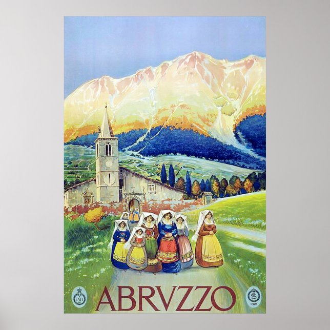 Poster Abruzzo ~ Vintage Viagem italiano. (Frente)