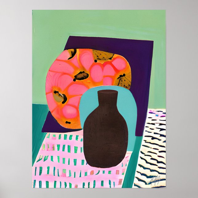 Poster Abstenções: Vase e Mesa em Aqua e Laranja (Frente)