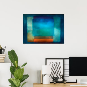 Poster Abstr Campo de Cor Azul Silêncio Zen Celestial