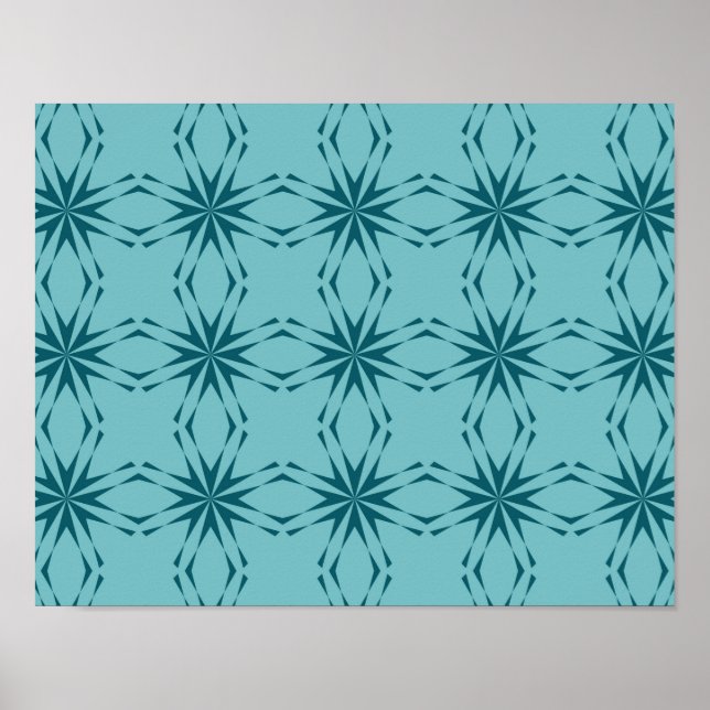 Poster Abstração de flores azul-turquesa, legal e em moda (Frente)