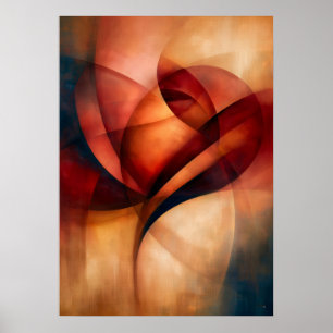 Poster Abstração Floral Cubista Rosa Vermelha Bara
