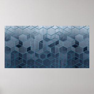 Poster Abstração geométrica de hexágonos num alivio a