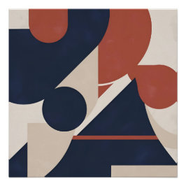 Pôster Abstração Geométrica Moderna - Marinho, ferrugem e