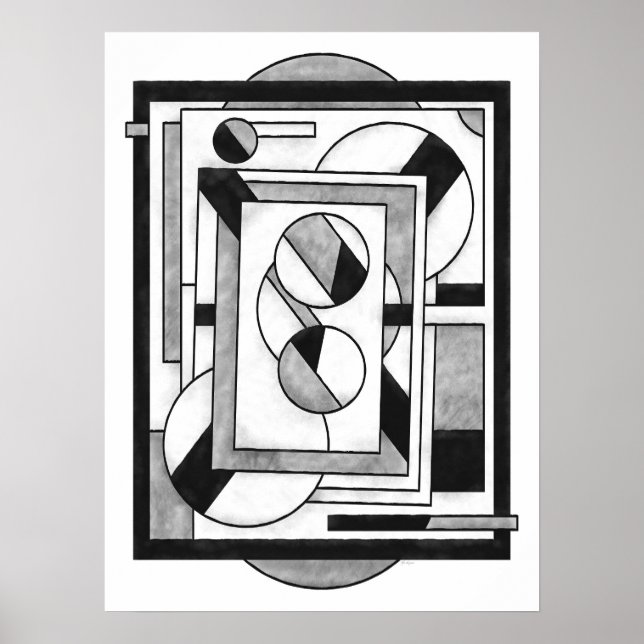 Poster Abstração Geométrica Moderna Monocromática (Frente)
