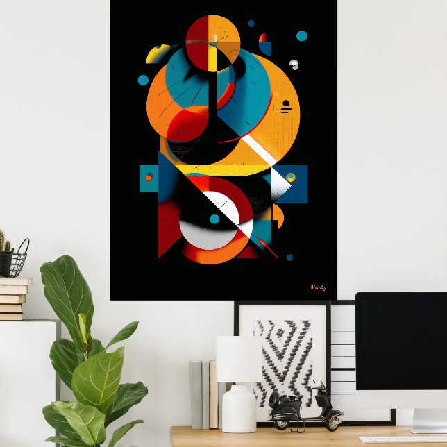 Poster Abstração Geométrica Moderna – Órbita Bauhaus (Escritório em casa)