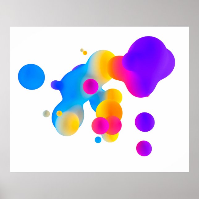 Poster Abstract 3d colorful gradient drops liquid on whit (Frente)