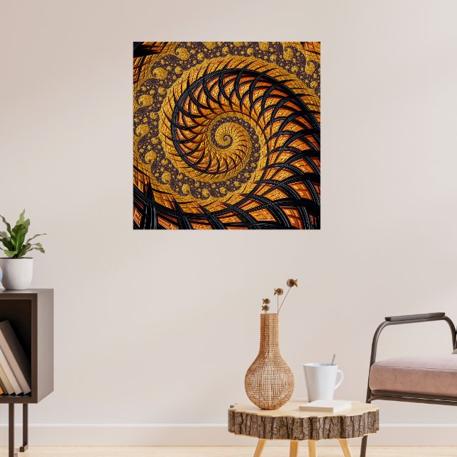 Poster Abstract Black and Gold Spiral Fractal (Sala de Estar 3)