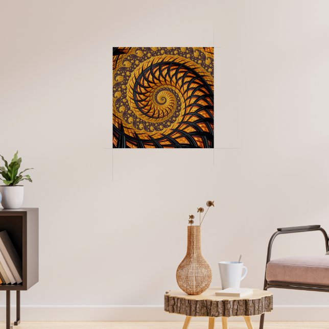 Poster Abstract Black and Gold Spiral Fractal (Sala de Estar 3)