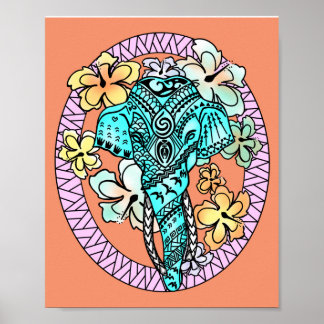 Poster Abstract Bright Elephant Polynesian tattoo art