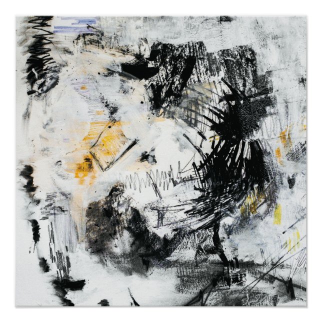 Pôster Abstract Brushstroke Texture – Black White & Gold  (Frente)