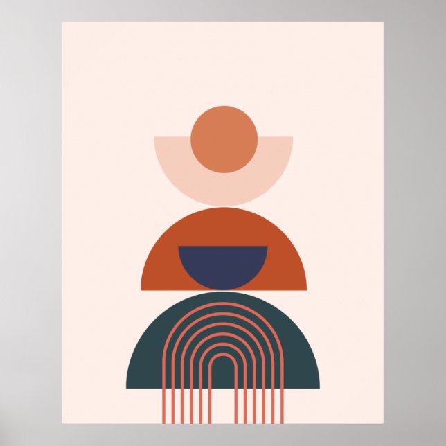 Poster Abstract Earth Tone Blue Arch Circle Geometric (Frente)