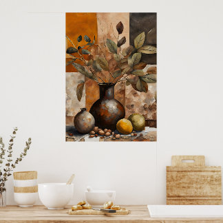 Poster Abstract Earthy Still Life - Terracotta & Olive 