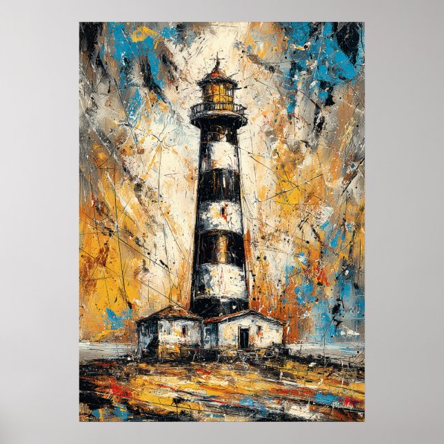 Poster Abstract Expressionist Lighthouse Painting Coastal (Frente)