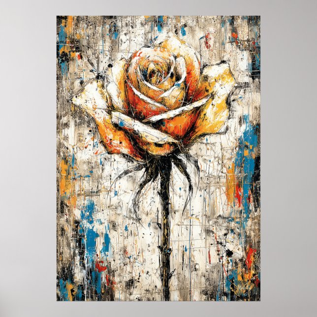 Poster Abstract Expressionist Rose Painting Modern Floral (Frente)