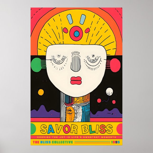 Poster Abstract Face Art Print Retro Pop Exhibition (Frente)