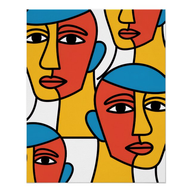 Pôster Abstract Faces Print, Vibrant Geometric Art (Frente)