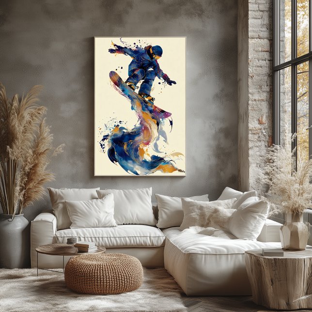 Poster Abstract Fluid Ink Snowboarder Dynamic Motion Art (Criador carregado)