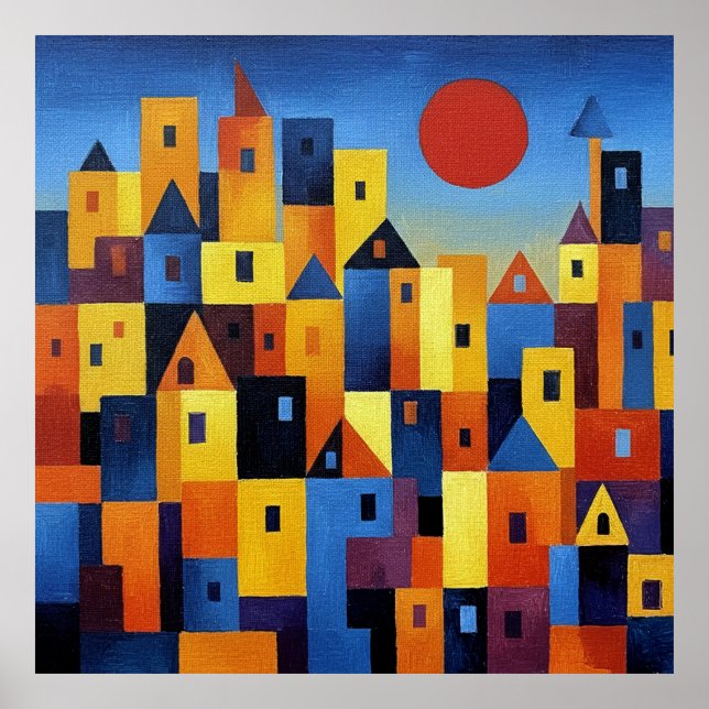 Poster Abstract Geometric Cityscape Colorful Modern Art  (Frente)