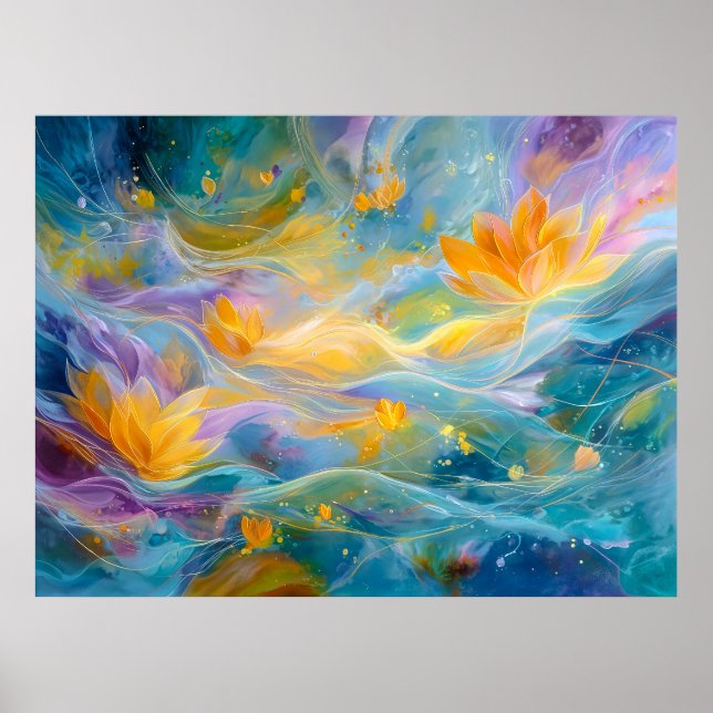 Poster Abstract Golden Lotus Floating Flowers  (Frente)
